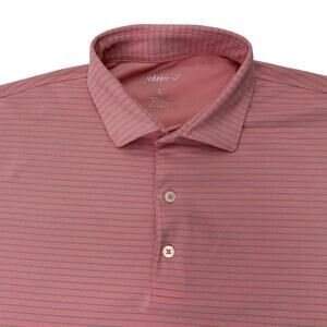 Johnnie-O Mens Large Orange Gray Striped Short Sleeve Activewear Polo Shirt